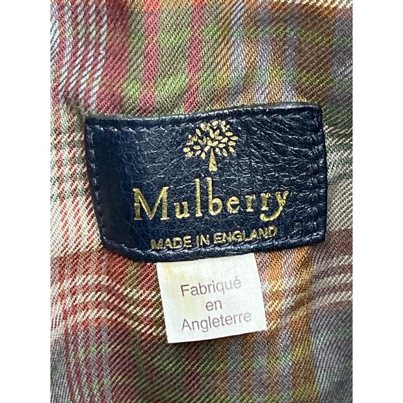 Mulberry Navy Pebbled Leather Drawstring Bucket Bag Plaid Lining England - Picture 4 of 15